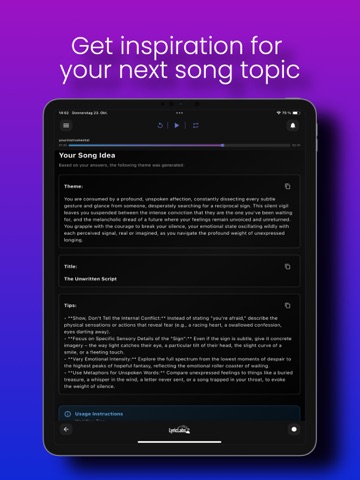 Songwriting App - LyricLabs iPad screenshot