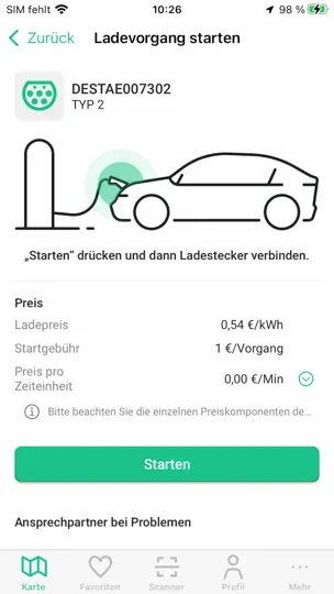 Screenshot von Ladeapp - E-Auto Ladestationen auf dem iPhone 6