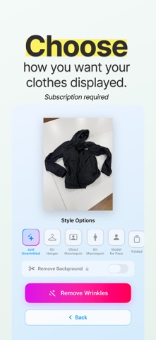 Clothing Studio: Unwrinkle AI iPhone screenshot