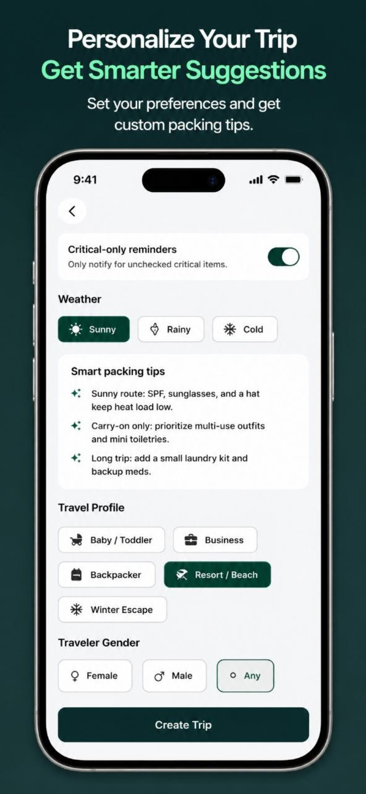 OneBag: Travel Packing List