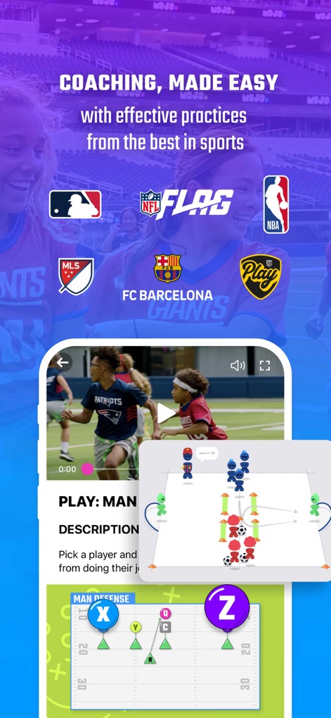 MOJO Sports - This tool provides access to professional coaching content from partners like FC Barcelona and the Jr. NBA, featuring tactical diagrams to illustrate specific plays.