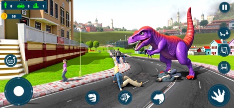 Jurassic Dinosaur Survival 3D - Witness the intense action as the mother dinosaur navigates bustling city streets, leaving chaos in its wake and showcasing the dynamic 'STORY MODE' gameplay.