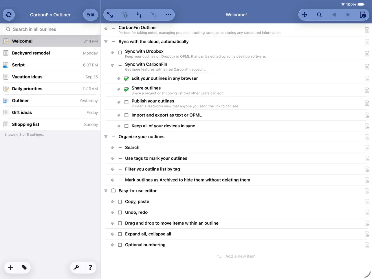 #1. Outliner for iPad (iOS) โดย: CarbonFin