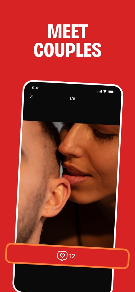 Casual Dating & Meet Up - YOLO - See how the app facilitates connections for couples, featuring intimate imagery and a clear display of interaction counts.