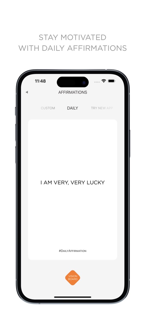 Vision Board 2027 - Die App unterstützt Nutzer mit täglichen Affirmationen zur Motivation, die als klare, positive Botschaften dienen, um den Fokus auf die persönlichen Ziele aufrechtzuerhalten.