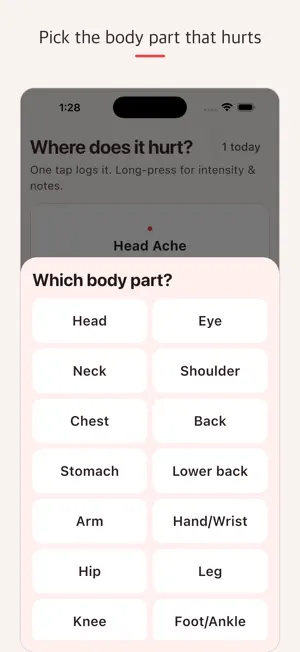 PainTap - One-Tap Pain Log screenshot 2
