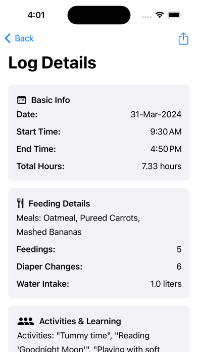 Screenshot #2 pour Baby Sitter Daily Log