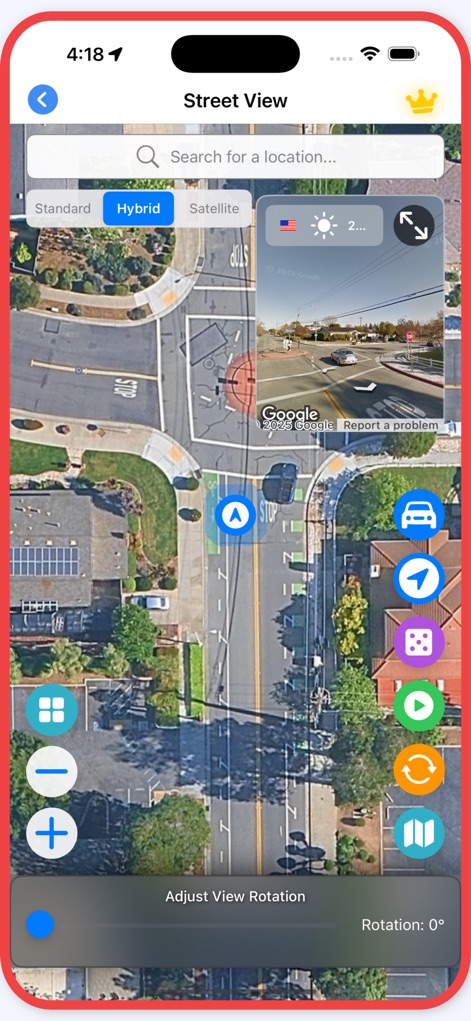 MAPAS: Live Street View & GPS - This tool provides an interactive street view experience, featuring precise Google Maps integration and a convenient view rotation control for detailed exploration.