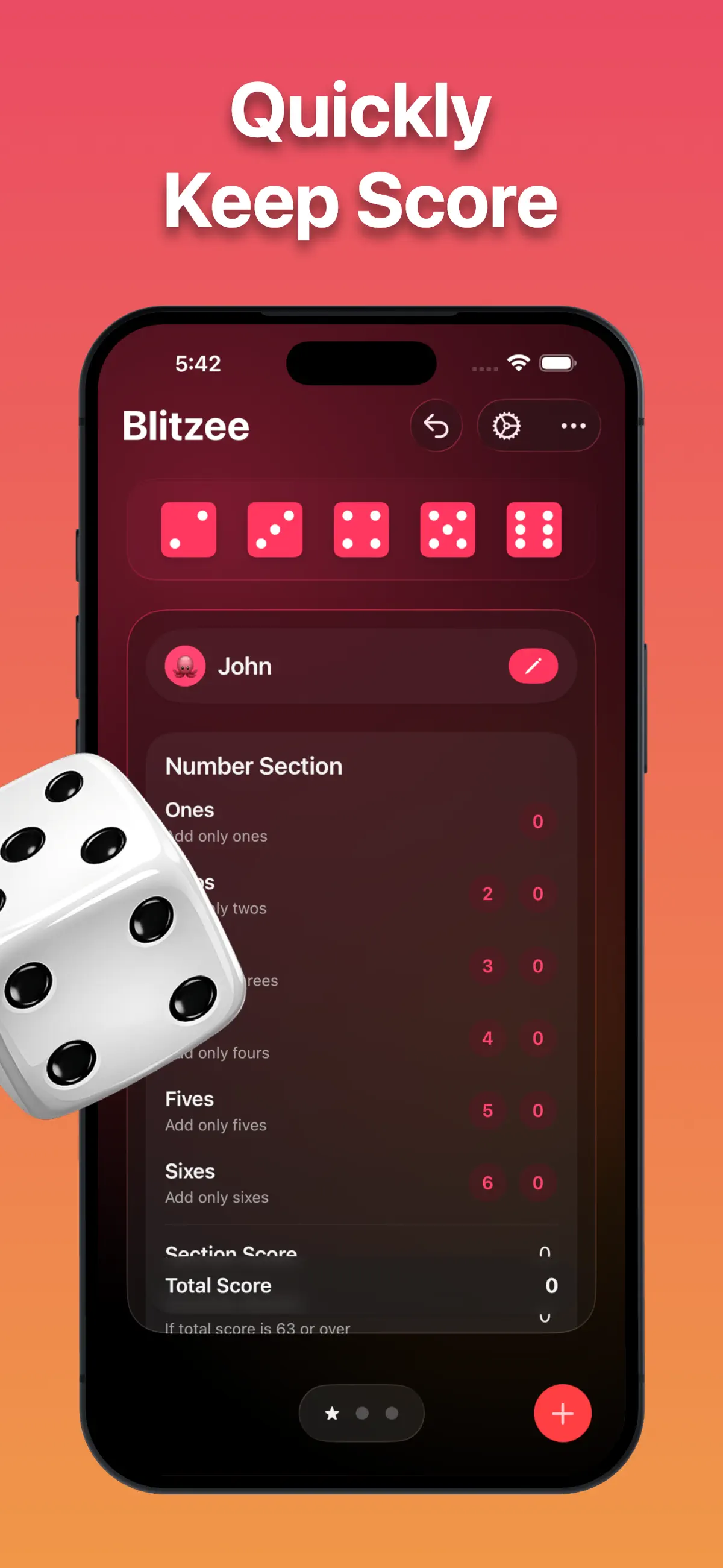 Blitzee - Dice Score Card