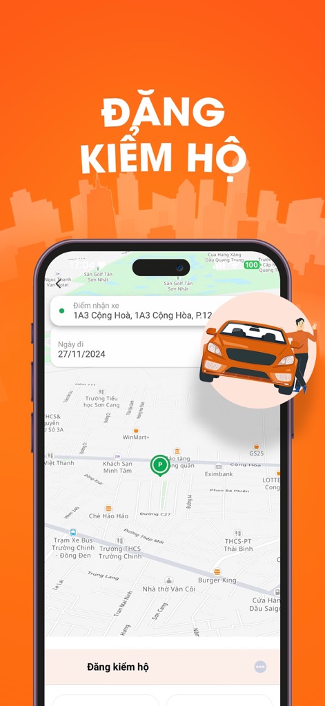 BUTL - Bạn Uống Tôi Lái - This feature highlights the convenient proxy vehicle registration service, enabling users to schedule assistance for their car with clear date selection and visual confirmation.