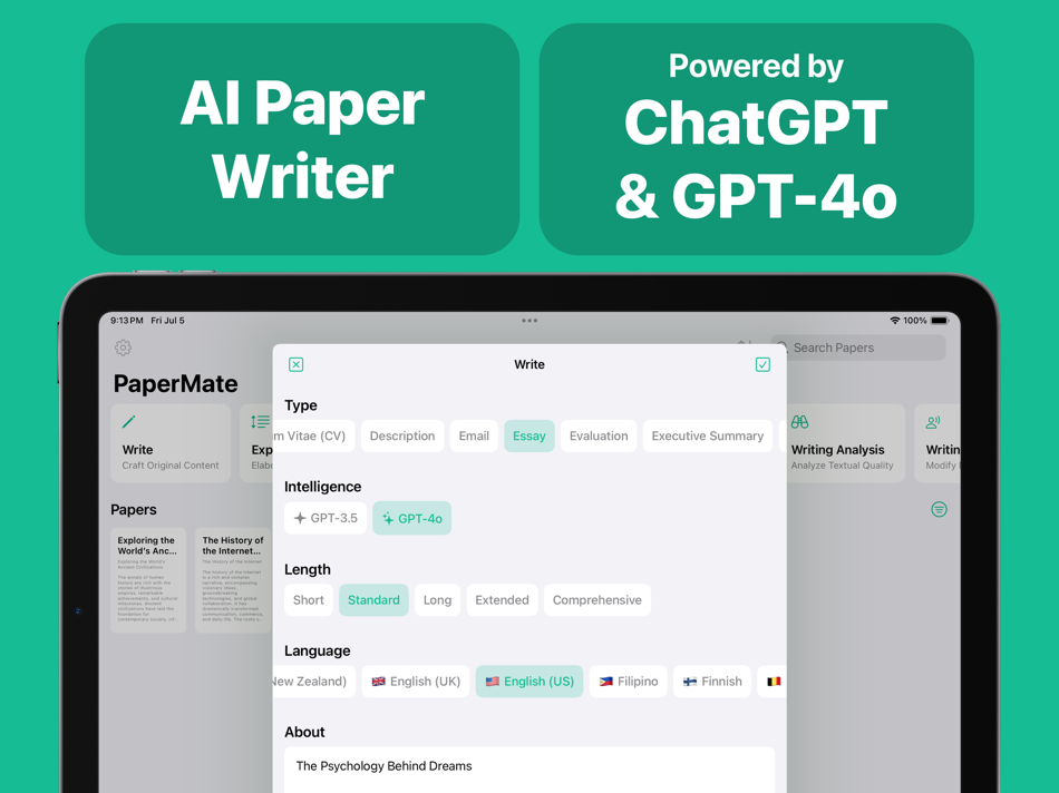 #1. AI Essay Writer - PaperMate (iOS) بواسطة: MasterMind Software LLC