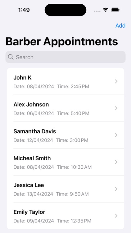 Barber Shop Appointment List