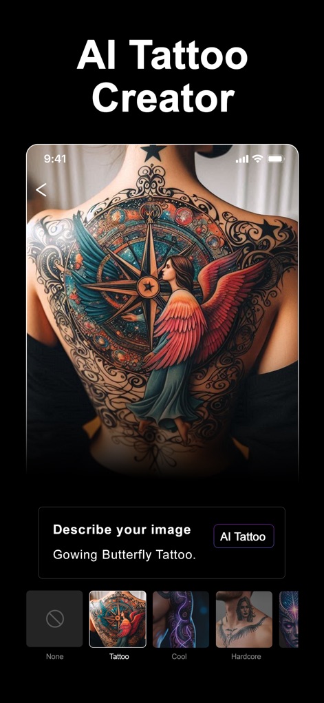 Vidmor-AI video Generator - Discover the creation of custom tattoos using text prompt input, offering a wide selection of diverse style presets for unique artistry.