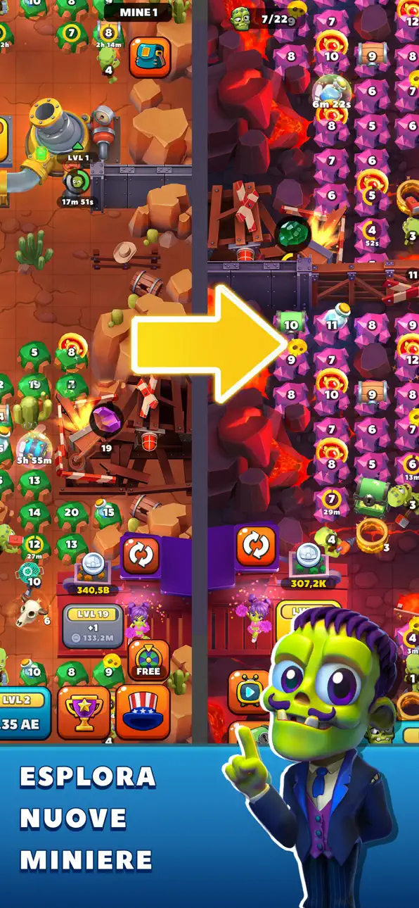 Idle Zombie Miner: Gold Tycoon iOS Mod IPA screenshot 4 - iOS game interface