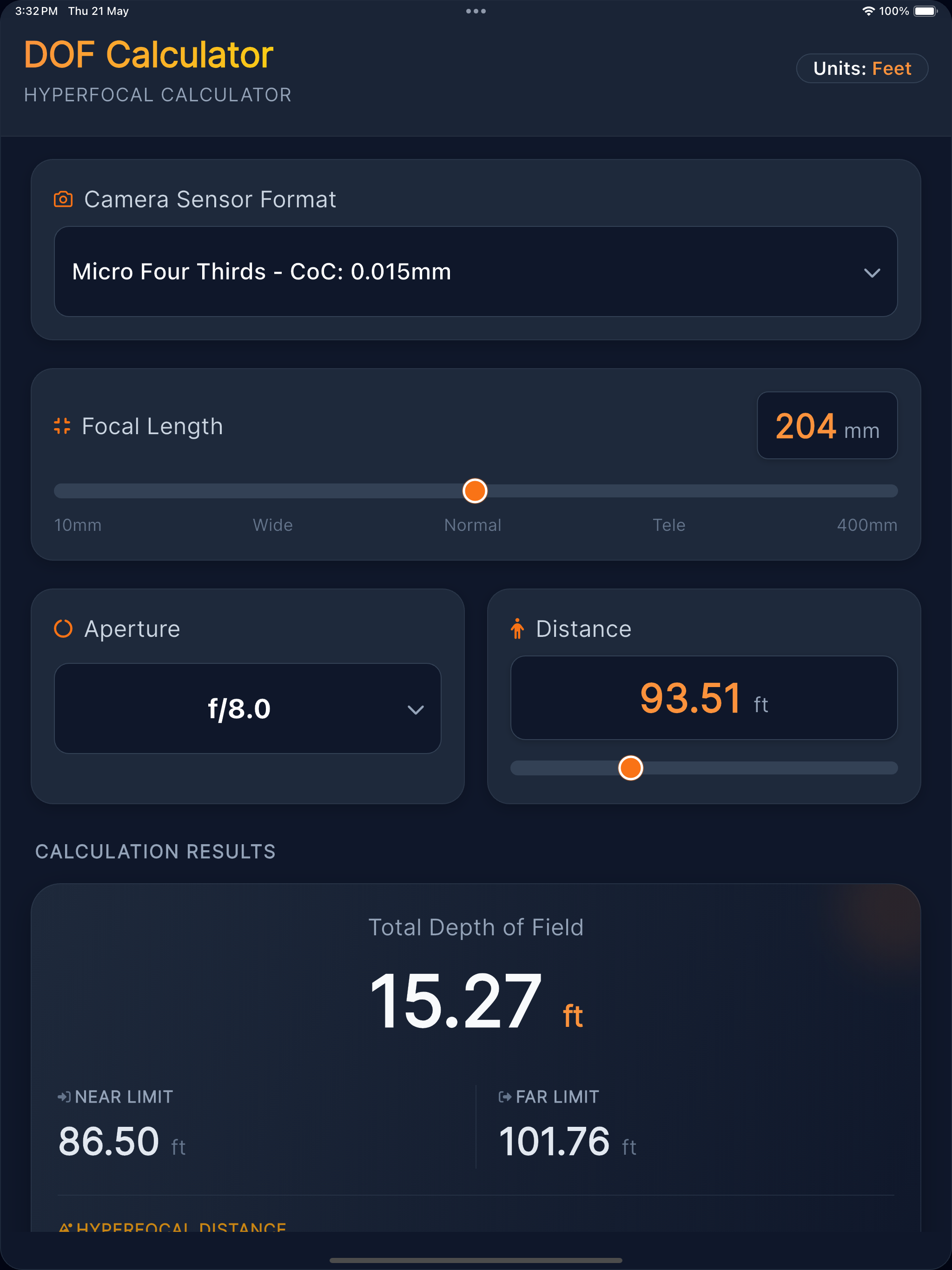 Depth of Field(DOF) Calculator screenshot 7