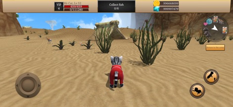 Cat Simulator 3D - Animal Life - Explore the expansive desert environment, where survival-themed objectives like collecting fish challenge players.