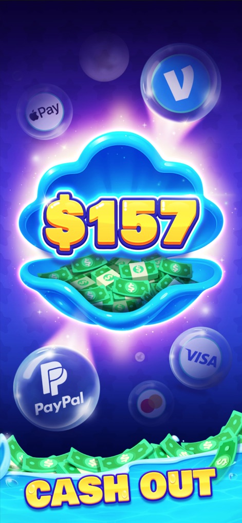 Pocket7Games: Win Cash - This visual confirms the secure withdrawal process, highlighting a substantial cash prize and multiple trusted payment partners like PayPal and Visa.