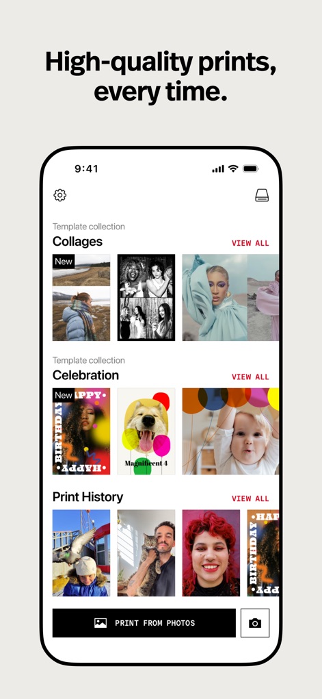 Polaroid Hi·Print - Discover how the app organizes various template collections and keeps track of your print history for easy reprinting.