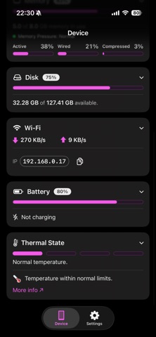 Stats Panel - System Monitor iPhone screenshot