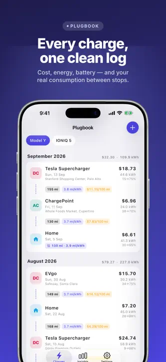 Plugbook: EV Charging Log screenshot 1