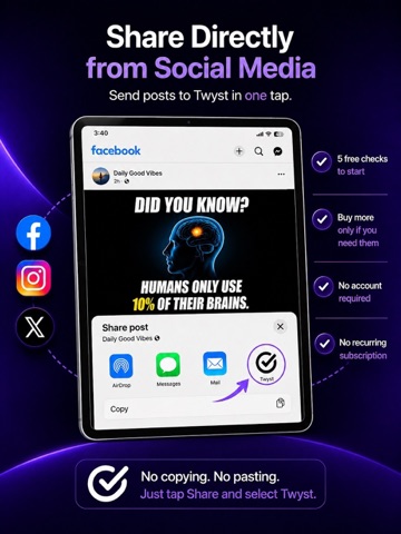 Twyst Fact Check iPad screenshot