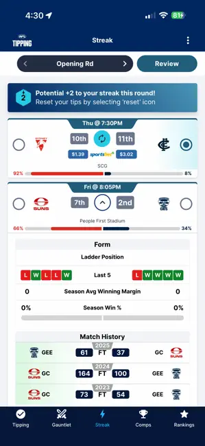 Official AFL Tipping iPhone screenshot 2