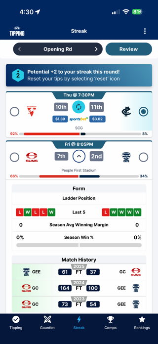 Official AFL Tipping Screenshot 2 of 4
