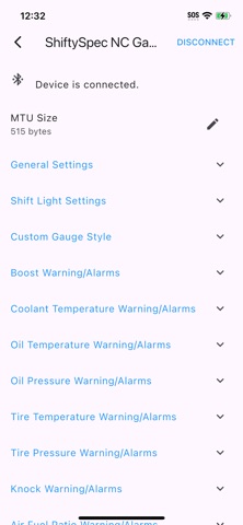 ShiftySpec Gauge Configuration screenshot