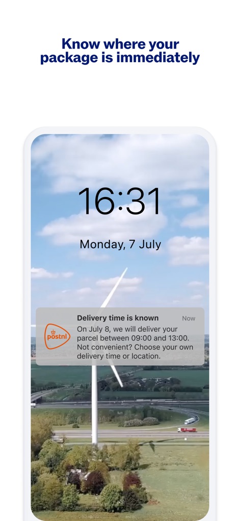 PostNL - The app provides users with immediate delivery updates via lock screen notifications, clearly stating the expected delivery window and offering the flexibility to choose an alternative delivery time or location.