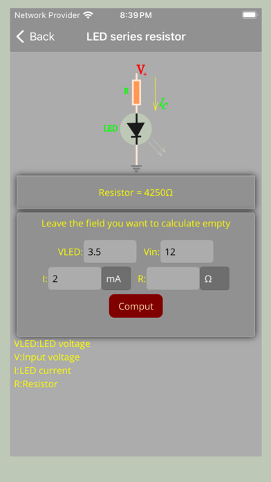 Resistor calc: electronics Screenshot