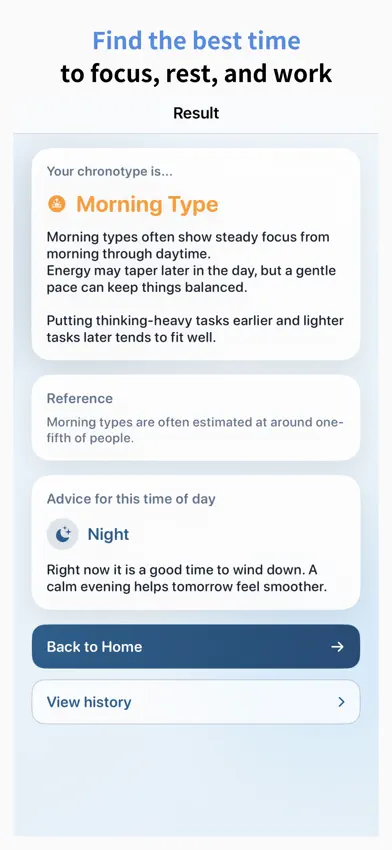 Body Clock: Chronotype Test screenshot 1