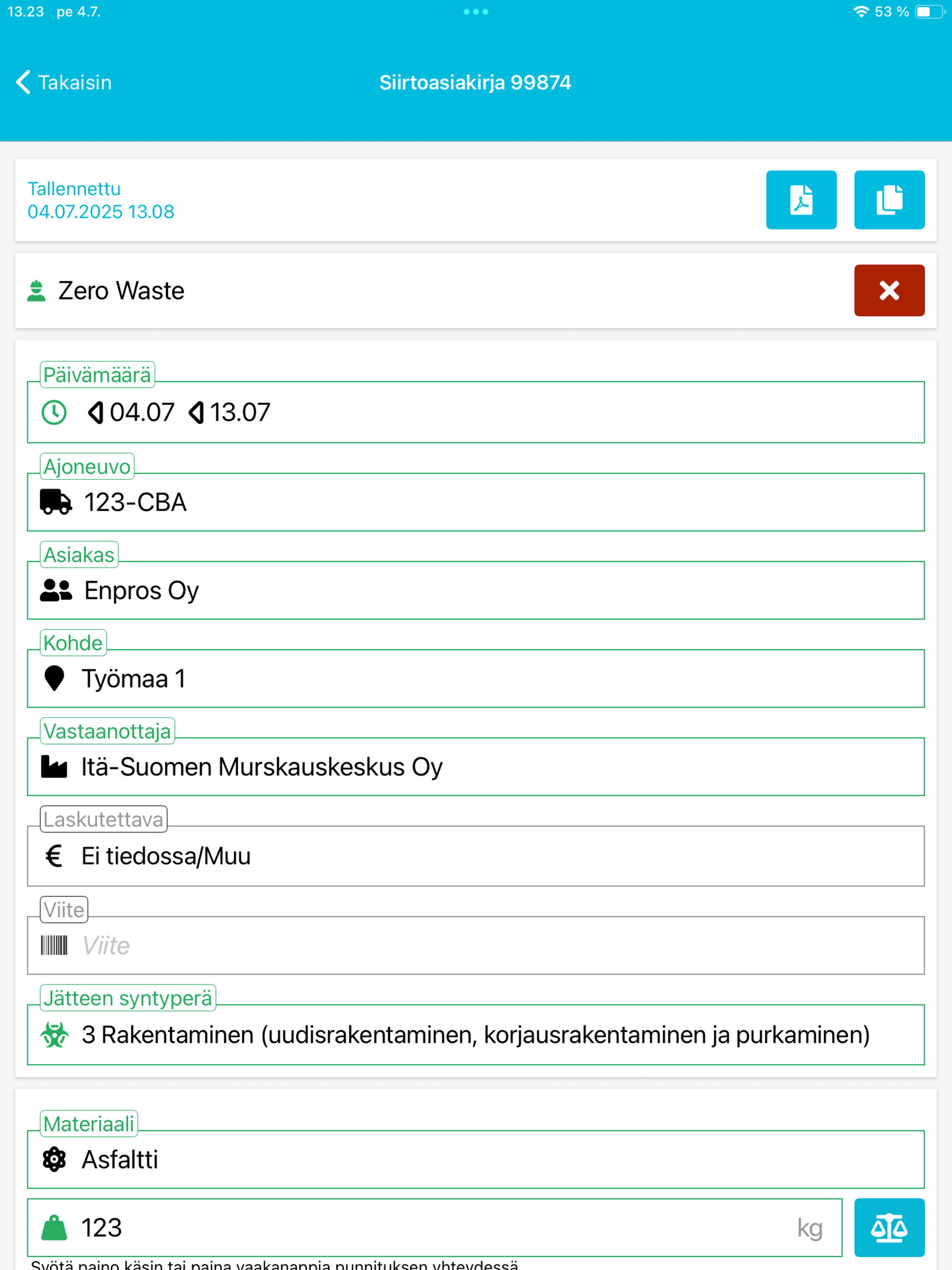 ZeroWaste Siirtoasiakirja