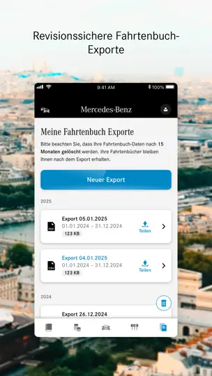 Screenshot von Mercedes-Benz Fahrtenbuch auf dem iPhone 5