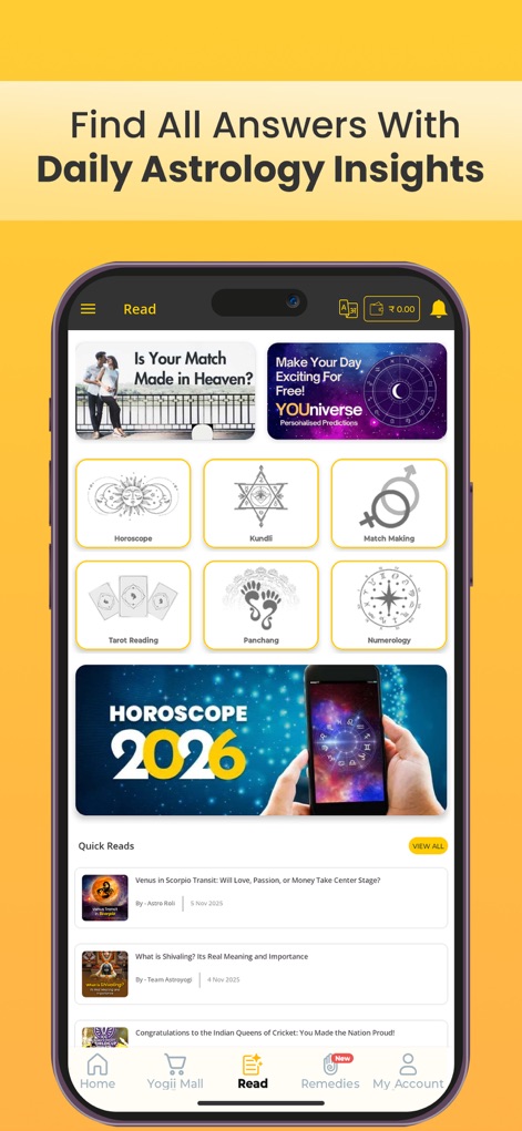 Astroyogi | Astrology & Kundli - This tool offers comprehensive daily astrology insights, featuring options for detailed horoscopes and various astrological readings like Kundli and Tarot.