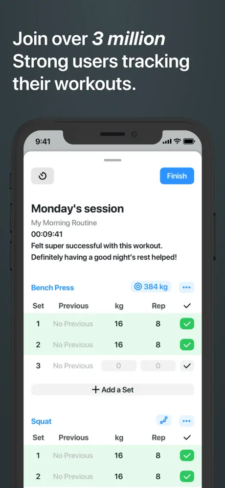 Strong app workout log