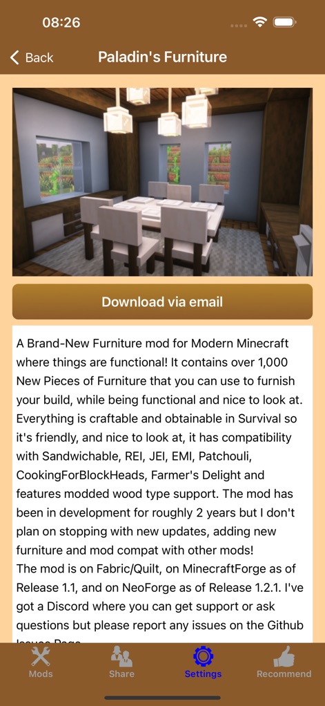 MC - Latest Furniture DLC Mods - Esta captura mostra o mod "Paladin's Furniture", destacando uma sala de jantar moderna com cadeiras elegantes e janelas grandes que iluminam o ambiente.