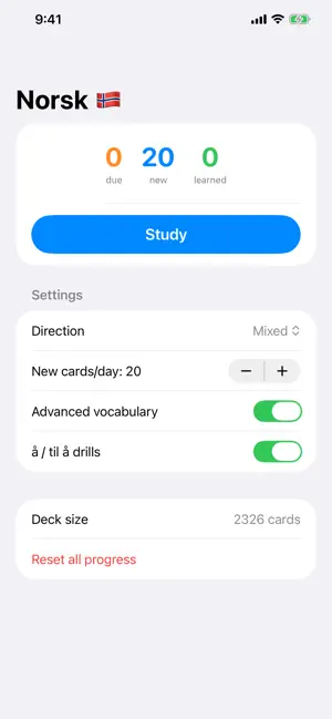 Norwegian Flashcards screenshot 1