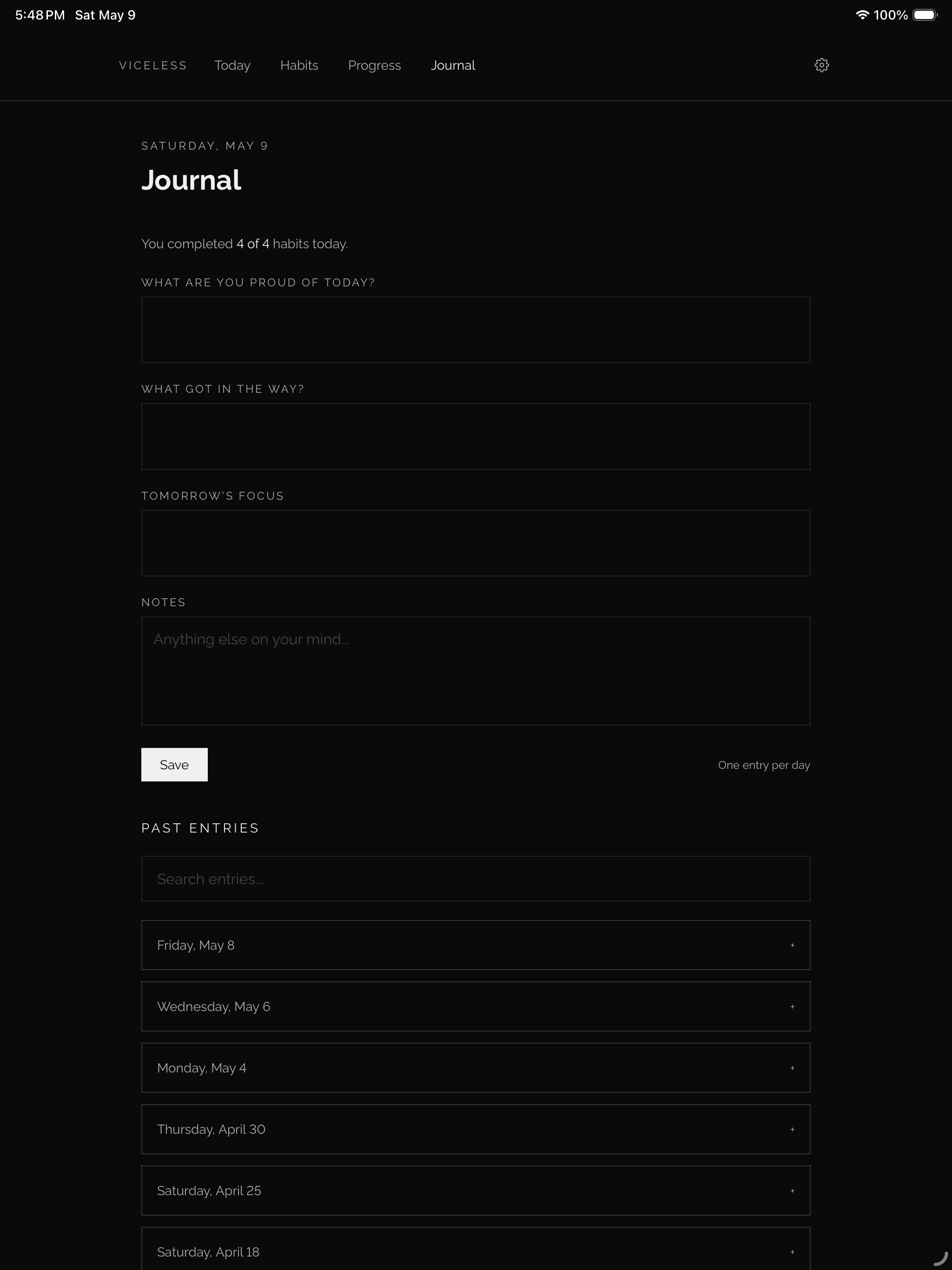 Viceless - Discipline Tracker