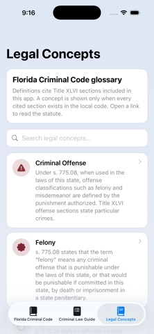 Florida Criminal Code iPhone screenshot