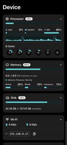 Stats Panel - System Monitor iPhone screenshot