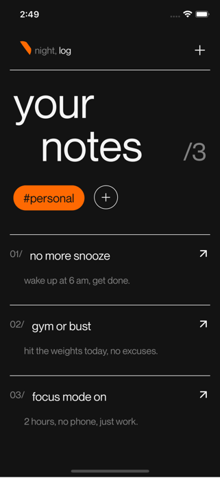 log: notes for self discipline Screenshot 1 of 3