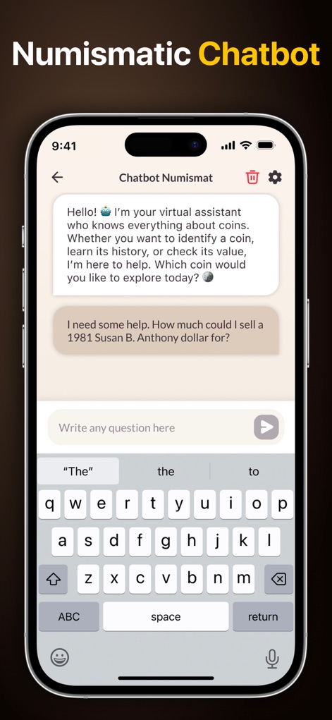 Coin Scanner & Value Checker - Engage with the 'Chatbot Numismat' for instant answers, using the interactive text input field to inquire about coin history, value, or rarity.