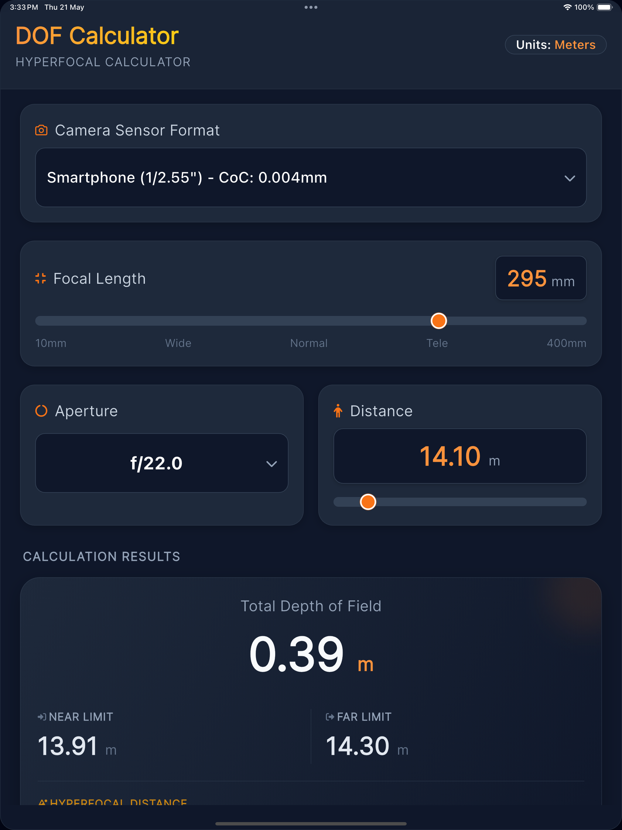 Depth of Field(DOF) Calculator screenshot 10