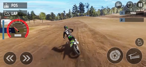 Wheelie Dirt Bike Racing Game - This screenshot captures the immersive in-game HUD, featuring a detailed speedometer and an intuitive virtual control scheme for seamless gameplay.
