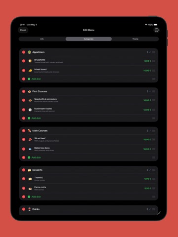 Carta — Restaurant Menu Maker iPad screenshot