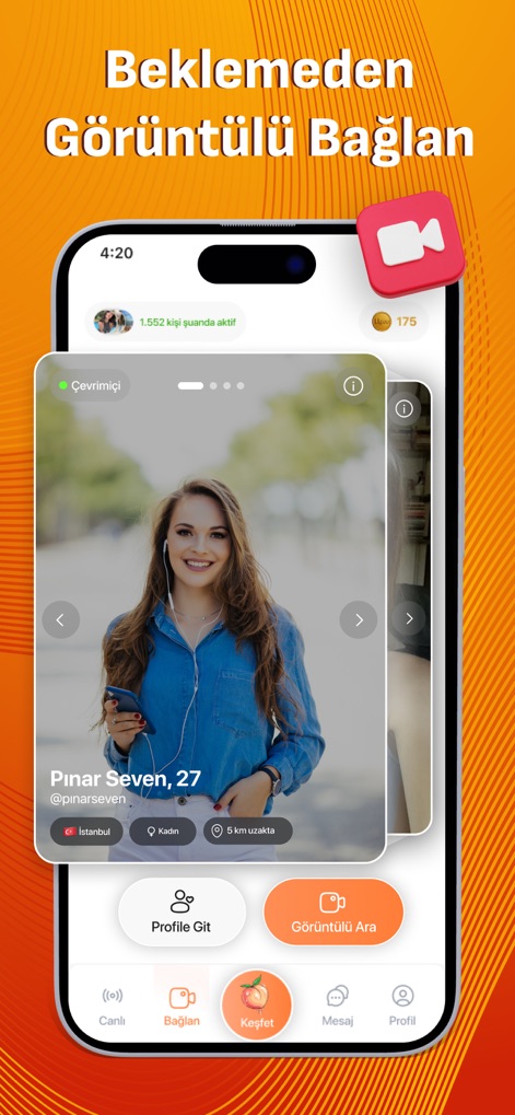 Omegro - Görüntülü Sohbet - This screen illustrates the immediate video call initiation from user profiles and the clear presentation of user details, ensuring quick and personal interactions.