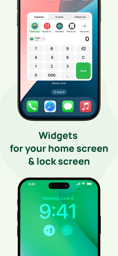 Money Lover: Money Manager - Users benefit from convenient quick-add widgets on their home screen for transactions and informative lock screen widgets for key financial reminders.