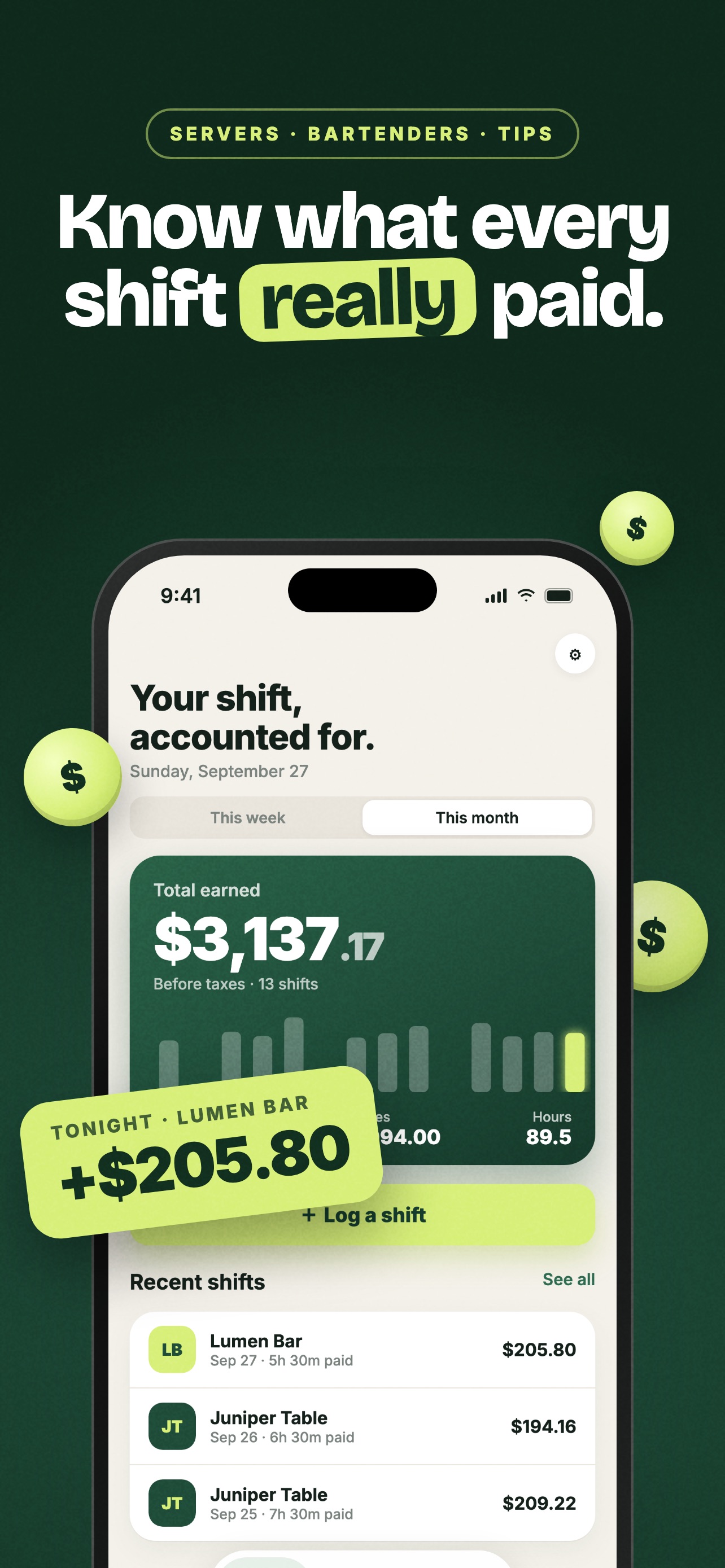 Screenshot 1 of Server Tip Tracker: ShiftJar