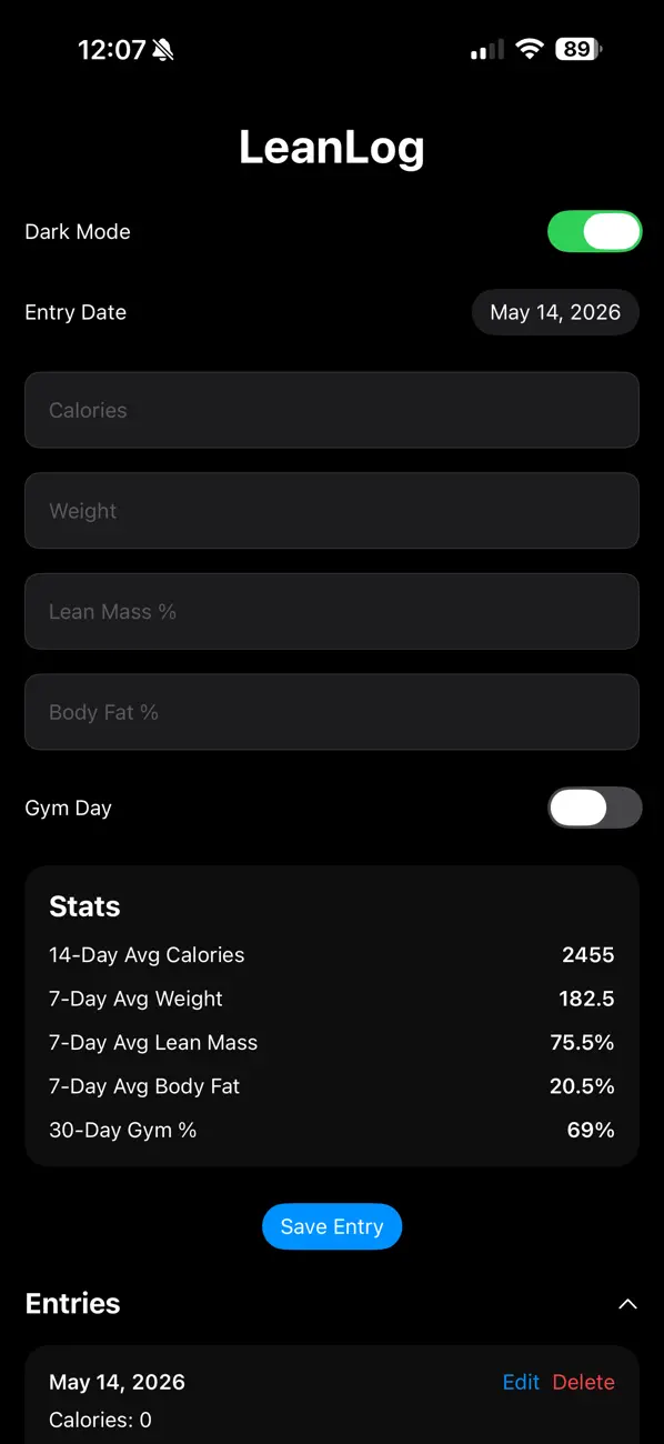 Screenshot #1 pour LeanLog: Body Tracker
