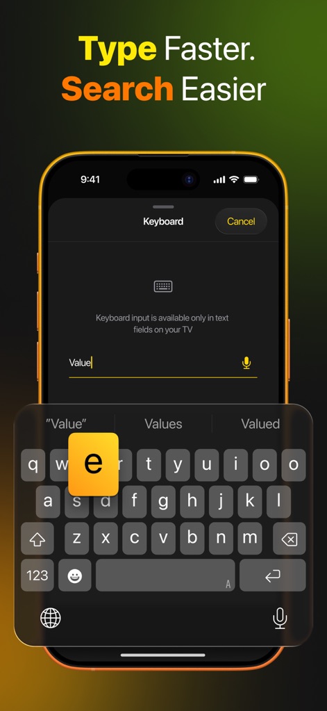TVRem Universal TV Remote App - Esta herramienta permite a los usuarios escribir con el teclado del iPhone, lo que agiliza la entrada de texto y facilita la búsqueda mediante el micrófono integrado.